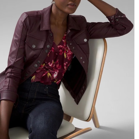 WHBM Coated Denim Shacket in Black Cherry sz xs NWT - Picture 1 of 7